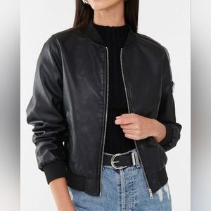 Bomber Style Black Faux Leather Zip Up Jacket by Ambiance, Size Small
